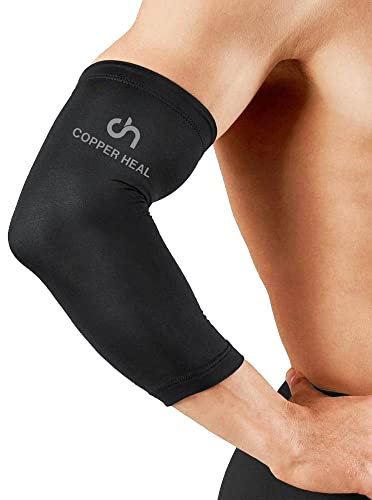 COPPER HEAL Elbow Compression Sleeve - Elbow Brace with Highest Copper Infused Content - Support Stiff Sore Muscles & Joints Tendonitis Arm Tennis Basket Wrap
