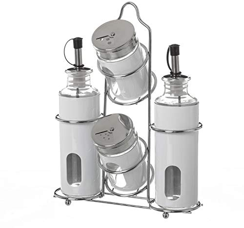 Dcasa - Aceitera vinagrera Moderna Blanca de Cristal para Cocina Basic
