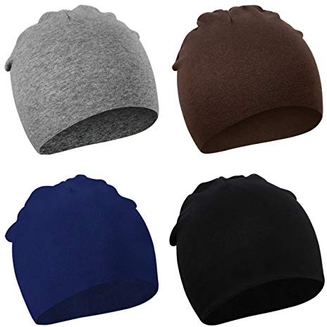 DRESHOW 4 Stücke Unisex Mütze Hut Junge Mütze Frühling Mützchen Kleinkind Wendemütze Jersey Slouch Beanie Bekleidung Unisex Infant Hut