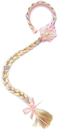 LHKJ Haarreif Prinzessin Zopf geflochten Haartei Kinder Haarband Kopfschmuck Haarschmuck für Party Cosplay Kostüm Rosa mit Blume