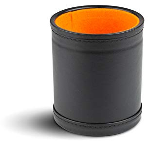 Small and Quiet Felt-Lined Synthetic Leather Dice Cup for Yahtzee, DND, Backgammon, Farkle, Poker (Orange)