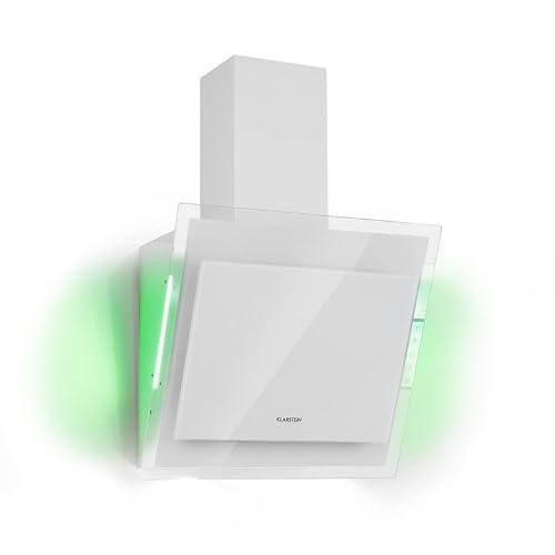 Klarstein Mirage 60 Huvudfri köksfläkt - 60cm, Avgasflöde: 550m³ / h, EEC A ++, Avgasflöde: 550m³ / h, Touch Control, RGB-färger, 59dB, Recirkulation/Frånluft, Väggkåpa, Vit