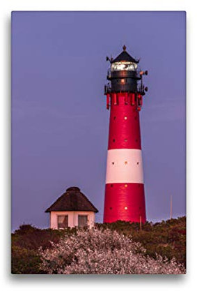 Premium Textil-Leinwand 30 x 45 cm Hoch-Format Es wird Abend am Leuchtturm Hörnum | Wandbild, HD-Bild auf Keilrahmen, Fertigbild auf hochwertigem Vlies, Leinwanddruck von Jörg Hoffmann