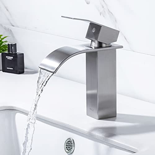 ONECE Rubinetto a Cascata per Lavabo, Miscelatore Bagno Stile Moderno, Rubinetti Monocomando per Vasca, Acqua Calda e Fredda, Spazzolato Opaco Anti-impronta, Acciaio Inox 304
