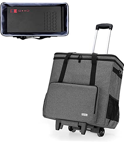 CURMIO Rolling Desktop Computer Carrying Case with Wheels, Double-Layer Computer Tower Travel Storage Bag with Detachable Dolly for PC Chassis, Keyboard and Mouse, Grey (Patent Pending)