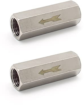 SRJQXH 2 Stück Einweg Luftrückschlagventil, 1/8 Silber Farbe Rückschlagventil aus Vollkupfer, Sechseckiges Pneumatisches Einwegventil Rückschlagventil, Verwendet für Kessel und Druckbehälter