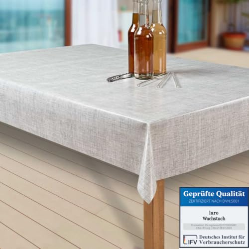 laro Wachstuch-Tischdecke Abwaschbar Garten-Tischdecke Wachstischdecke PVC Plastik-Tischdecken Eckig Meterware Wasserabweisend Abwischbar EZ, Muster:Leinenoptik. hellgrau, Größe:90x100