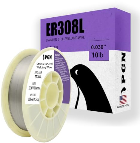 PGN Stainless Steel MIG Welding Wire - ER308L .030 Inch - 10 Pound Spool - Low-Carbon Mild Steel MIG Wire for Reduced Splatter and Better Corrosion Resistance - For All Position Gas Welding