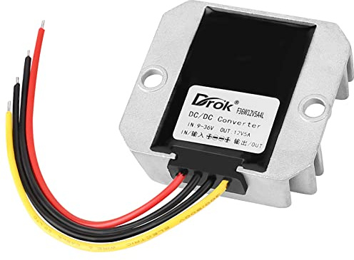 DROK Boost Buck Converter 9V-36V to 12V 5A 60W Aluminium Shell Waterproof Auto Step Up Down Voltage Regulator 12V Volt Transformer for Car Audio Solar Power System LCD Television LED Display Screen