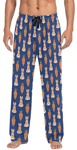 Ollabaky Easter Bunny Striped Carrots PJs Bottoms for Men Pajama Pants with Pockets Casual Men's Sleep Lounge Pants, L