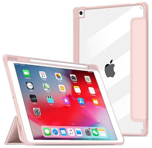 VAGHVEO Funda para iPad Air 3ª 2019 10,5 Pulgadas y iPad Pro 10,5 2017 con Soporte para Lápices, iPad 9ª, 8ª y 7ª Generación 10,2 Pulgadas Case Cover de Protectora Carcasa Trasera Transparente, Rosa