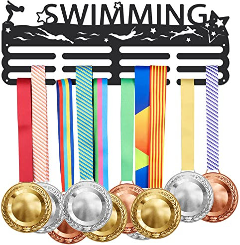 SUPERDANT Schwimm Medaillenhalter Star Sport Medaillen Aufbewahrung Mit 12 Zeilen Robuster Stahl Medaillen Aufhänger Wandmontierte Medaille Aufhängedekor Geschenke für Sportler Kinder