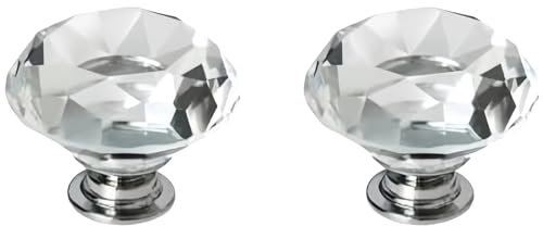Boxonly Transparente Kristall-Türknäufe Schrankgriffe für Schränke, Kommoden, Schubladen, flache Diamant-Griffe mit M4 x 22 mm Schrauben, 2 Stück