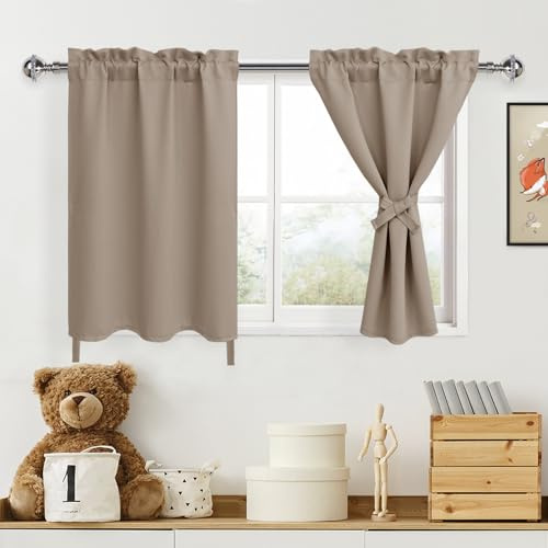 DWCN Lot de 2 Rideaux occultants Courts pour Chambre à Coucher, Petite fenêtre, Rideaux Thermiques pour Bureau, Cuisine, sous-Sol, 76,2 x 61 cm, Camel