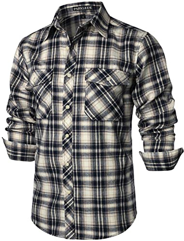 PARKLEES Men's Casual Flannel Checked Plaid Shirt | for Western, Lumberjack shirts, Regular Fit, Button Up, with Pocket