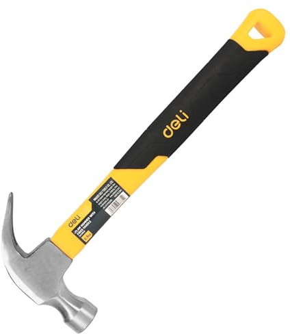 Deli 16oz Claw Hammer 500g - German Style Straight Claw Hammer, High Carbon Steel Head, Fibre Handle, Professional Hammer Tool for Construction & DIY