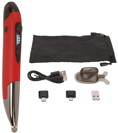 Cyrank Wireless Optical Pocket Pen Mouse, Wireless Pen Mouse Bluetooth Mouse Rechargeable Pocket Pen Mouse Adjustable Handwriting Mice Mini Pen Mouse USB Wireless Optical Pen Mouse for Pc Laptop(Red)