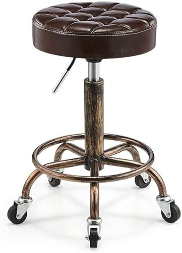 SOVORM Rollhocker, Hocker auf Rädern, Drehhocker, höhenverstellbare Hocker, Retro-Hocker, Beauty-Friseurhocker, 360° drehbare Hocker, runder Beauty-Esshocker aus Pu-Leder (Braun) The New