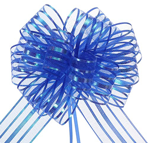 sourcing map 5 Stück Geschenkschleife, Ziehschleife ø 16cm Matt Geschenk Schleife, Dekoschleifen für Auto Dekor geschenkdekoration Hochzeit Geburtstag Verpackung Weihnachten (Blau)