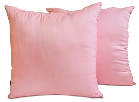 The HomeCentric Lujo funda de almohada cuadrada Rosa claro Amortiguar Paquete de 2, 40 x 40 cm Seda de arte Cojin Liso, Sólido, Funda de Cojín con, Sólido Cojin, Moderno Amortiguar - Light Pink Luxury
