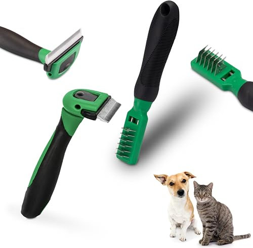 FinoPet 2er Set Fellbürste und Entfilzungsmesser für Hunde und Katzen, Perfekt für Langhaar, Unterfellpflege und Entfilzung, Kein Katzenspielzeug, Katzenklo, Katzennapf, Katzenzubehör