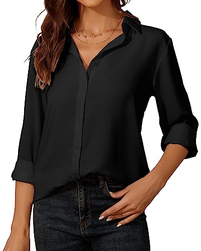 Chemisier Blanc Femme Chic Et élégant à Manches Longues pour Femme - Chiffon Chemisier avec Boutons - Col en V Haut Décontracté - pour Le Bureau Travail pour Femme Blouse