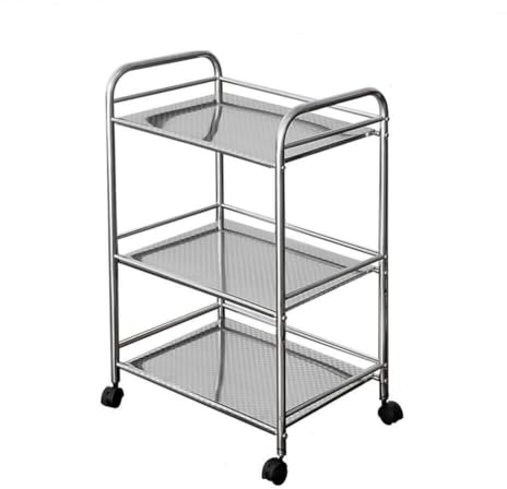 Multibao Stainless Steel 3/4 Tier Trolley Cart Wheels Utility Shelf Storage Rack Kitchen Cart Serving Salon BBQ For Hotels Restaurants (50 * 32 * 76cm 3 Tier)
