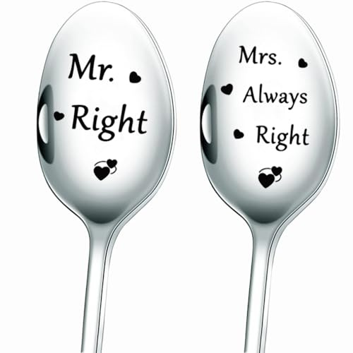 Mr. Right Mrs. Always Right Kaffeelöffel für Verlobung, Paare Geschenke für Hochzeitstag, Weihnachten, Braut, Bräutigam lustige Tee Löffel Geschenk