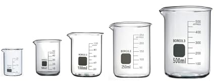 Rocwing 25+50+100+250+500ml Boro 3.3 Glass Graduated Measuring Beaker for Lab or Kitchen 5 in a Pack