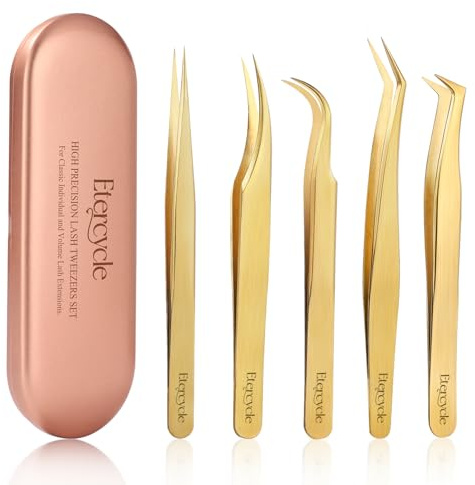 Etercycle Präzisions-Wimpern Pinzette Set – 3 Stück hochwertige Edelstahl-Zangen für Classic-, Individual und Volume-Lashextensions, Inklusive Aufbewahrungsbox für Lagerung Profis und Anfänger (5) | Wimpernpinzette aus Edelstahl, klassische Einzel- und Volumenwimpernverlängerungen, inklusive Aufbewahrungsbox
