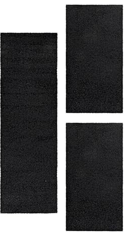 Carpetsale24 Bettumrandung Schlafzimmer 3 teilig Shaggy Hochflor Teppich Anthrazit Bettvorleger Schlafzimmer Bettset: 2 St. 60x110 cm | 1 St. 80x150 cm - Teppich Läufer Set Einfarbig Design