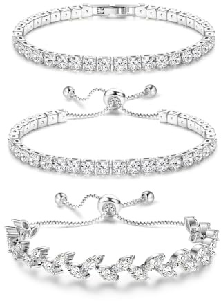KRFY Bracciale Argento per Donna 18 Carati Placcato Oro Impilabile Catena Cubic Zirconia Bracciali Classici Tennis Bracciali Set Regolabile CZ Braccialetti Set Bracciali d'Argento per Donna Ragazze