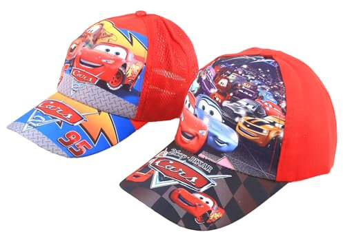 Lightning Kinder Baseball Cap- 2 Stück Cars Baseball Kappe Cartoon Baseballmützen,Lightning Car Outdoor Baseballmütze,Verstellbarer Baumwolle Sonnenhut Cars Baseball Cap für Jungen Mädchen Teenager