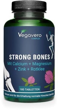 Vegavero Calcium Tablets 1645 mg Magnesium 1251 mg | with Zinc Bisglycinate and Red Clover Extract | Bone Health Supplements | NO Additives | 180 Capsules | Vegan
