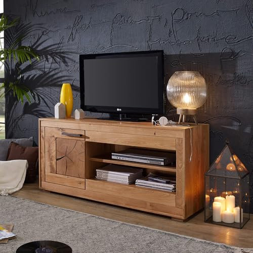 Lomadox Wohnzimmer Fernsehschrank Lowboard 130cm, Wildeiche massiv geölt, montiert