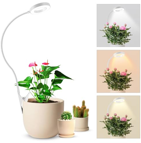Pflanzenlampe LED Vollspektrum, Pot Clip 6500K Grow Light (Weiß 1 Stück) | zwei Installationsoptionen Pflanzenlicht, 3 Farbtemperatur LED Grow Lampe mit 360° Schwanenhals, 6/12/16H Timer, 5 Helligkeit