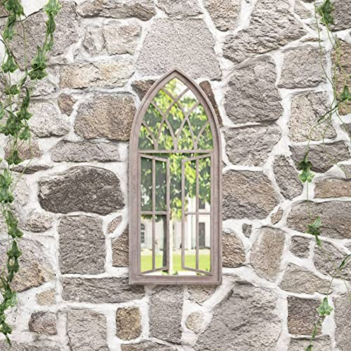 ZEYUAN Gartenspiegel, Spiegel Fenster, Fensterförmiger Spiegel, Kirchenfenster, Window Mirror, Fensterspiegel, Spiegel Landhausstil, Wandornament, Sand 70x30 cm Eisen