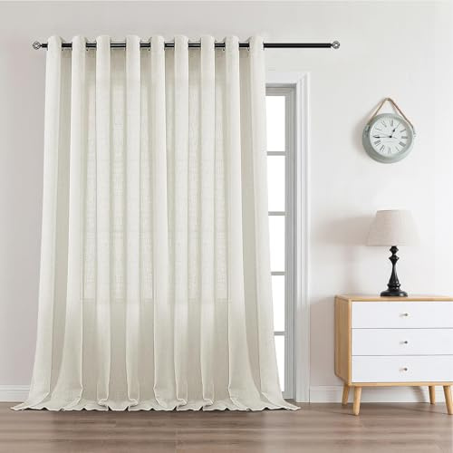CUCRAF Natur Leinenvorhang mit Ösen Hellbeige Halbtransparente Gardinen Wohnzimmer Leinenoptik Voile Gardinen Leinenfarbe Schlafzimmer Stores,1 Stück