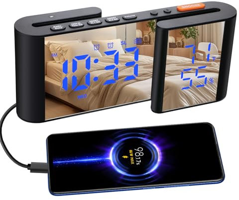 Radiosveglie | Design a doppio schermo di tipo S, funzione radio FM, visualizzazione a LED della temperatura e dell'umidità, regolazione del volume e della luminosità, doppia sveglia (s0010)