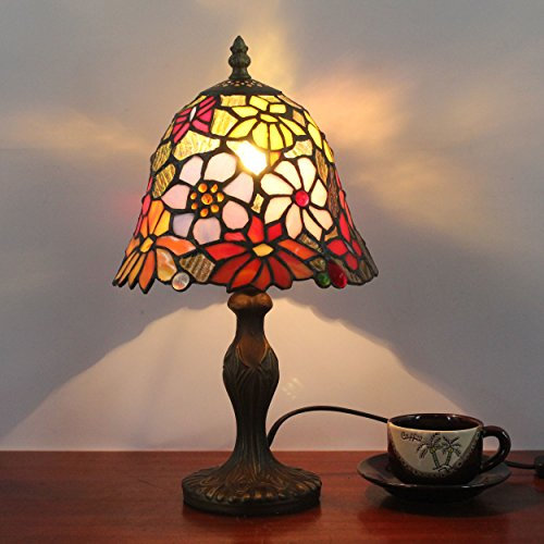 Faucet 8 inch Blooming Flower Colorful Staind Glass Pastoral Retro Antique Table lamp Bedside lamp water-tap