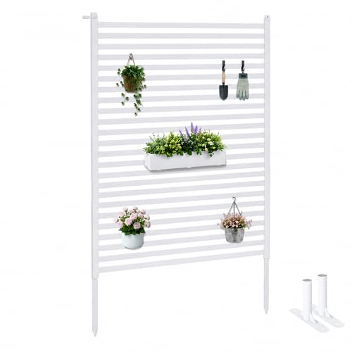 Twira Garten Sichtschutz mit Metallsockel, dekorativer freistehender Gartenzaun für den Außenbereich, 90 cm breit x 150 cm hoch, geeignet für Garten, Balkon, Terrasse und Hinterhof, Farbe: Weiß