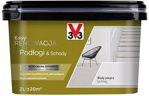 V33 Boden- & Treppenfarbe – Ohne Schleifen & Grundierung – Hochdeckend, abriebfest, wasserfest – Für Parkett, Laminat & Fliesen – Innenbereich – 2L - Weißer Pfeffer