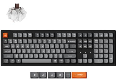 Keychron K10 MAX Tastiera meccanica wireless, 2,4 GHz/Bluetooth/USB-C, LED bianco, QMK/VIA, Macro programmabili, PBT Keycaps, Per Mac Windows, Super Brown Switch