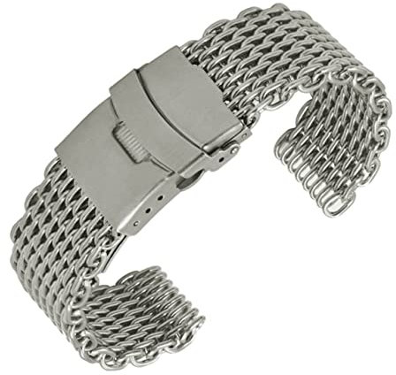 LIFKOME Edelstahlarmband Für Uhr Mit Haifischnetz-design Und Faltschließe Langes Muster Silber Bequem Und Langlebig Für Alltag Und Sport