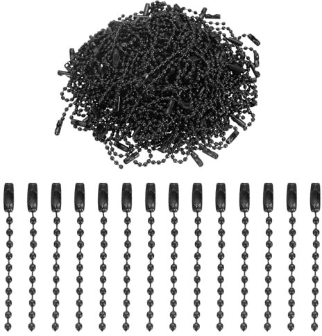 sourcing map 220pcs Metal Ball Bead Chain, 100mm Long Bead Connector Clasp Dog Tag Hanging Chain for Key Chains Tags Craft Projects Jewelry Making, Black