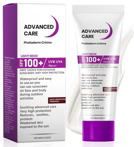 Creme Solaire Indice 100, Sunscreen SPF 100, Crème Hydratante Visage et Corps, Très Haute Protection UVA/UVB, Fini Invisible & Résistant À L'Eau, Légère, Convient à Tous Les Types de Peau(Lot de 1)