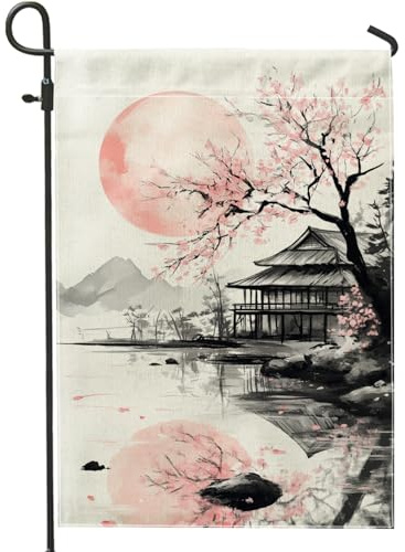 Bandera de jardín de flores de cerezo, decoración de naturaleza de melocotón, pancarta para exteriores, temporada de primavera, bandera floral de doble cara para decoración del césped del hogar, 12 x