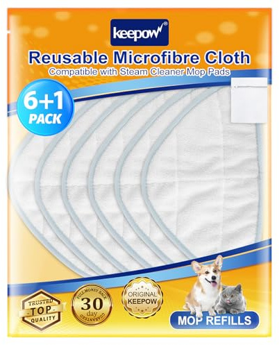 KEEPOW 6 Pack Steam Mop Pads for H2O HD, with Laundry Bag | Reusable Mop Pads, Replacement Steam Cleaner Pads, Compatible with H2O HD and H20 Steam Mop Accessories