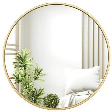 WOLTU Specchio da Parete Rotondo, Specchio Bagno, 71cm, Dorato | Specchio Tondo, Cornice in Metallo, Decorativo per Ingresso, Camera da Letto, Trucco, Moderno