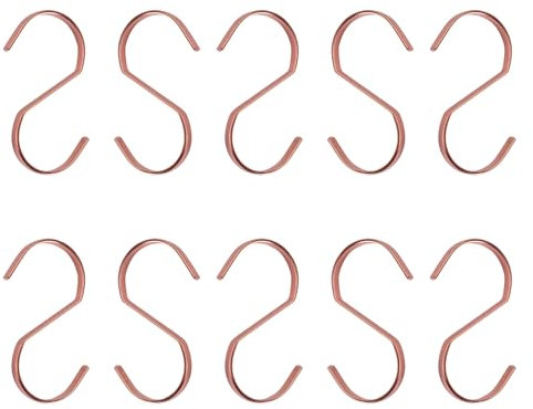 Steowsey 10-Pack 4-Rose Gold Chrom- Stahl Hang Flachhaken - Heavy-Duty-S-Haken Für Küchenutensilien, Töpfe, Geschirr, Pflanzen, Handtücher, Gartengeräte, Kleidung
